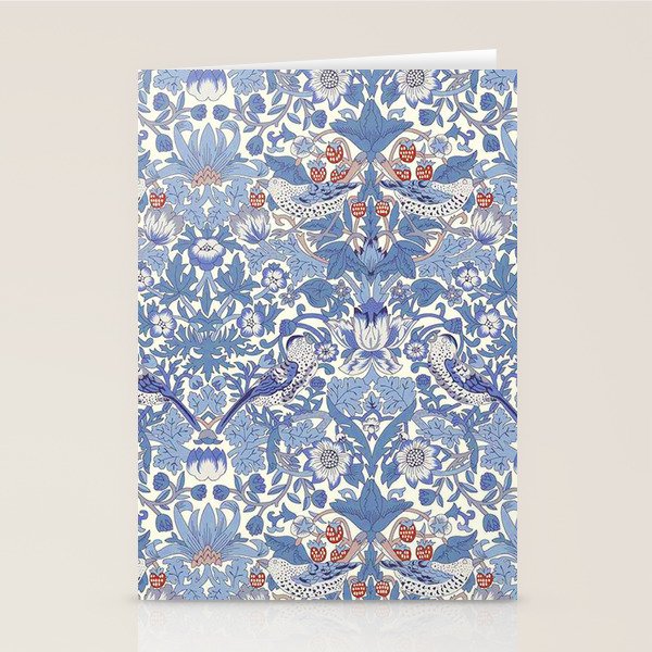 William Morris Strawberry Thief Powder Blue & Red Stationery Card Gallery Image 2