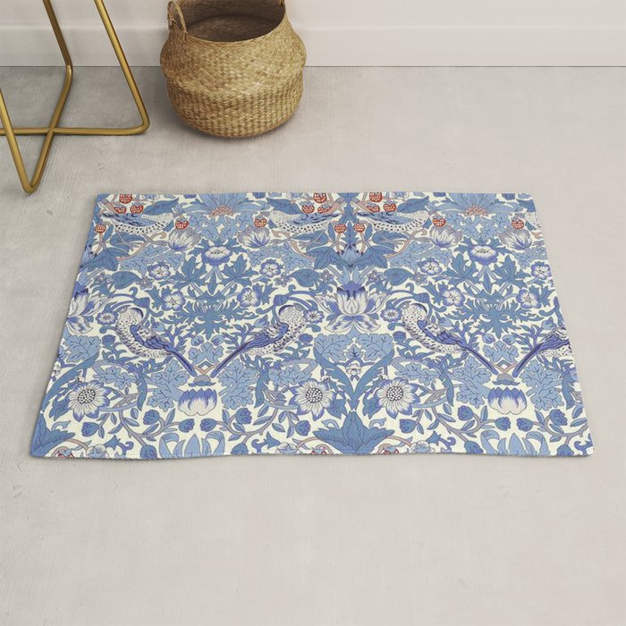 William Morris Strawberry Thief Powder Blue & Red Rug Gallery Image 1