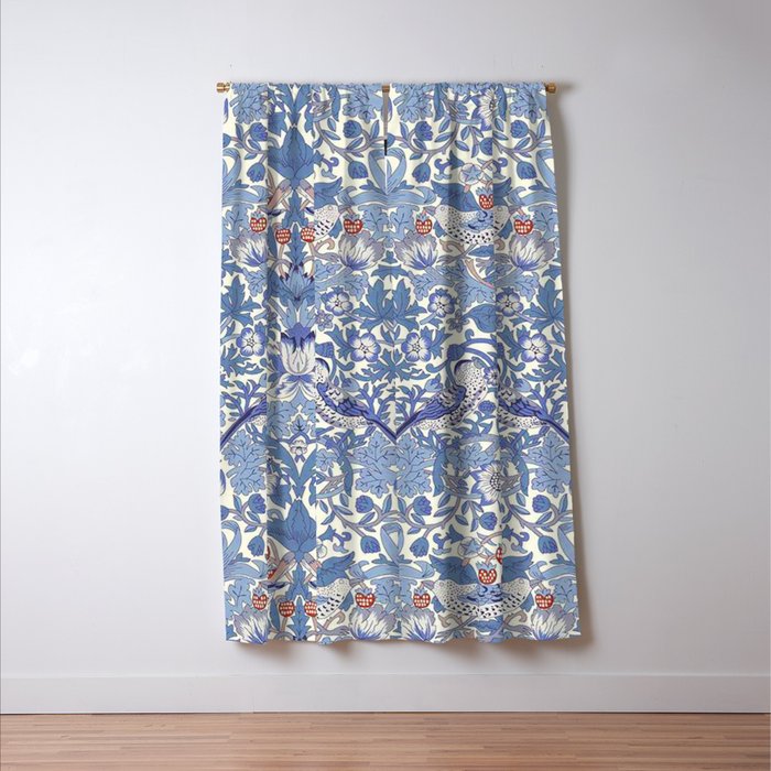 William Morris Strawberry Thief Powder Blue & Red Window Curtain Gallery Image 3