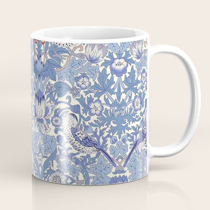 William Morris Strawberry Thief Powder Blue & Red Coffee Mug Gallery Image 1