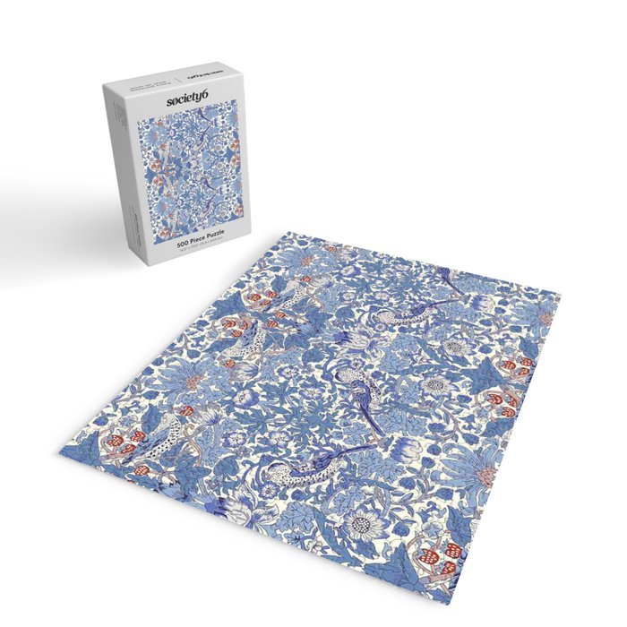 William Morris Strawberry Thief Powder Blue & Red Jigsaw Puzzle Gallery Image 2