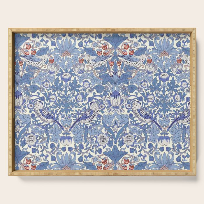 William Morris Strawberry Thief Powder Blue & Red Serving Tray Gallery Image 1