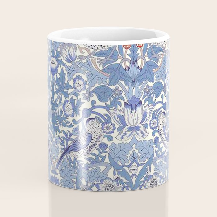 William Morris Strawberry Thief Powder Blue & Red Coffee Mug Gallery Image 4