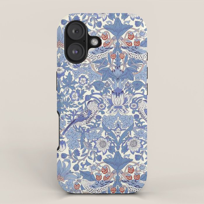 William Morris Strawberry Thief Powder Blue & Red iPhone Case Gallery Image 1