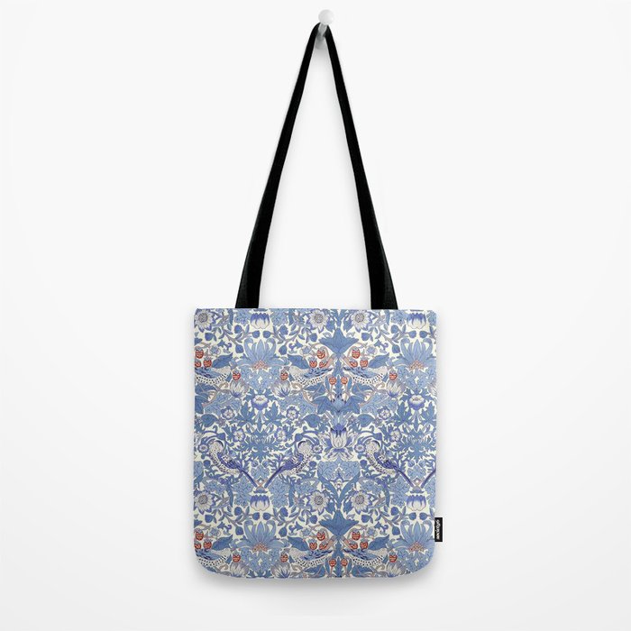 William Morris Strawberry Thief Powder Blue & Red Tote Bag Gallery Image 2