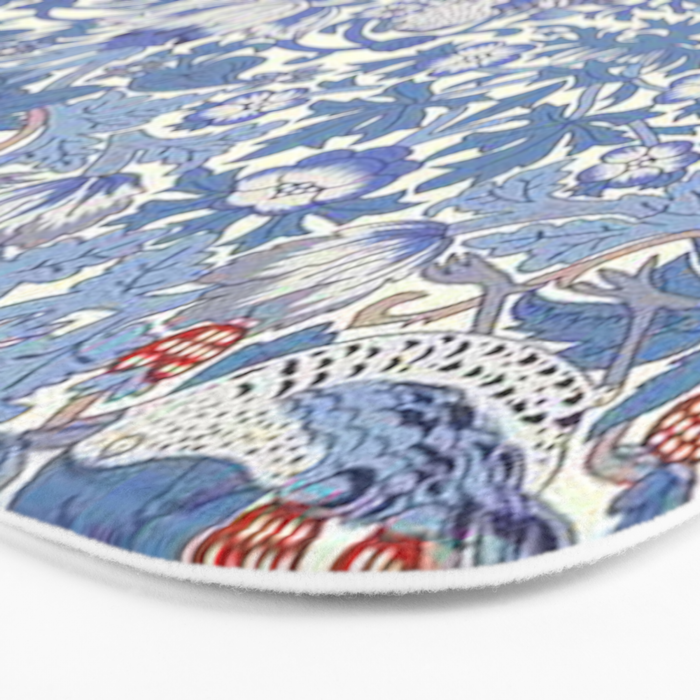 William Morris Strawberry Thief Powder Blue & Red Bath Mat Gallery Image 3