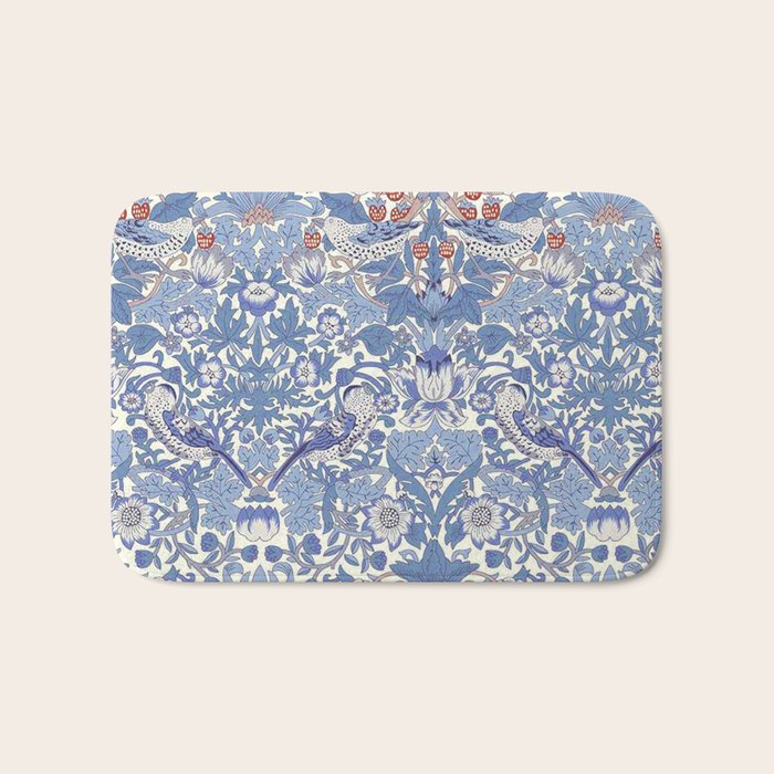 William Morris Strawberry Thief Powder Blue & Red Bath Mat Gallery Image 1