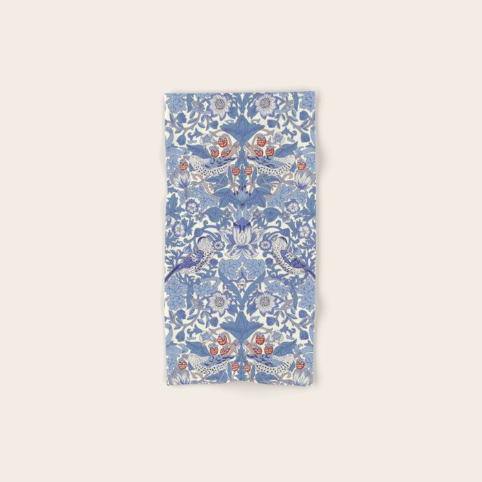 William Morris Strawberry Thief Powder Blue & Red Bath Towel Gallery Image 1