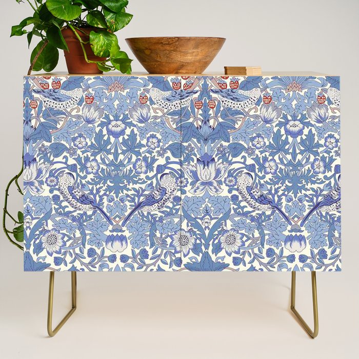 William Morris Strawberry Thief Powder Blue & Red Credenza Gallery Image 1
