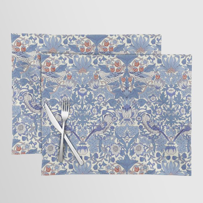 William Morris Strawberry Thief Powder Blue & Red Placemat Gallery Image 1