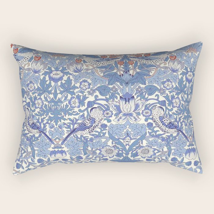 William Morris Strawberry Thief Powder Blue & Red Rectangular Pillow Gallery Image 2