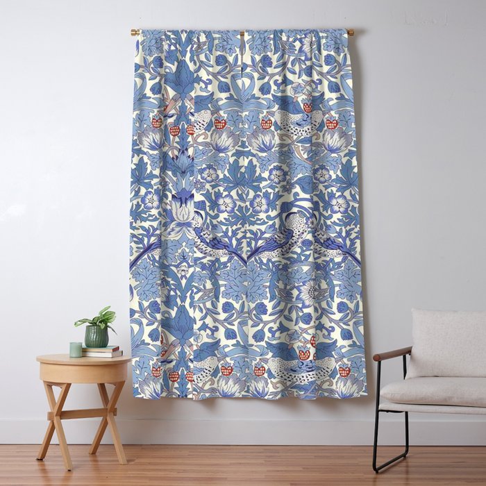 William Morris Strawberry Thief Powder Blue & Red Window Curtain Gallery Image 5