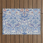 William Morris Strawberry Thief Powder Blue & Red Outdoor Rug Gallery Image 1