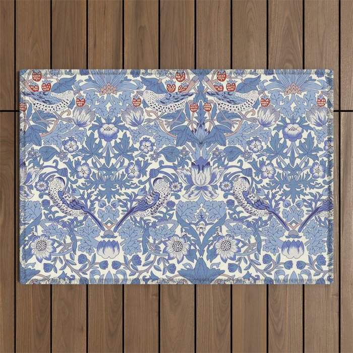 William Morris Strawberry Thief Powder Blue & Red Outdoor Rug Gallery Image 1