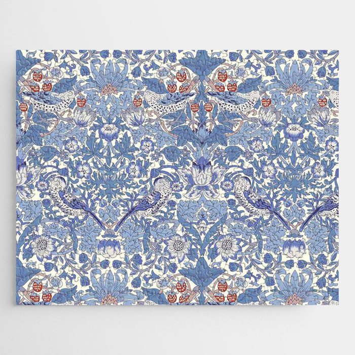 William Morris Strawberry Thief Powder Blue & Red Jigsaw Puzzle Gallery Image 1