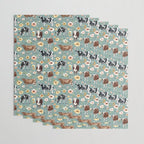 Cows and Flowers on Country Blue, Yellow Flowers, Cow Floral, Pink Flowers Wrapping Paper Gallery Image 3