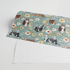 Cows and Flowers on Country Blue, Yellow Flowers, Cow Floral, Pink Flowers Wrapping Paper Gallery Image 2