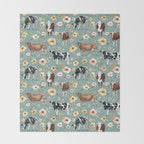 Cows and Flowers on Country Blue, Yellow Flowers, Cow Floral, Pink Flowers Throw Blanket Gallery Image 2