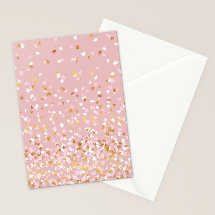 Floating Confetti - Pink Blush and Gold Stationery Card Gallery Image 2