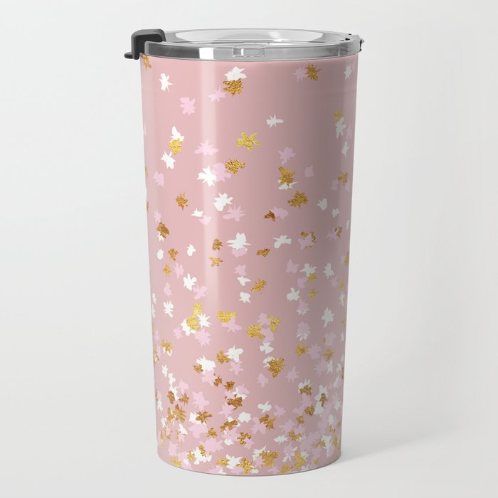 Floating Confetti - Pink Blush and Gold Travel Mug Gallery Image 3