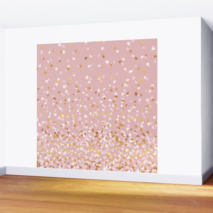 Floating Confetti - Pink Blush and Gold Wall Mural Gallery Image 2