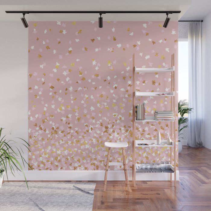 Floating Confetti - Pink Blush and Gold Wall Mural Gallery Image 1
