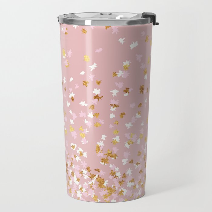 Floating Confetti - Pink Blush and Gold Travel Mug Gallery Image 2