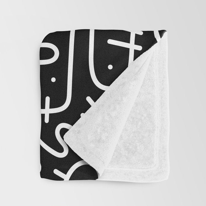 Abstract black and white line doodle pattern Throw Blanket Gallery Image 3