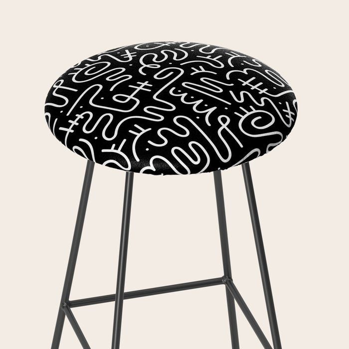 Abstract black and white line doodle pattern Stool Gallery Image 2