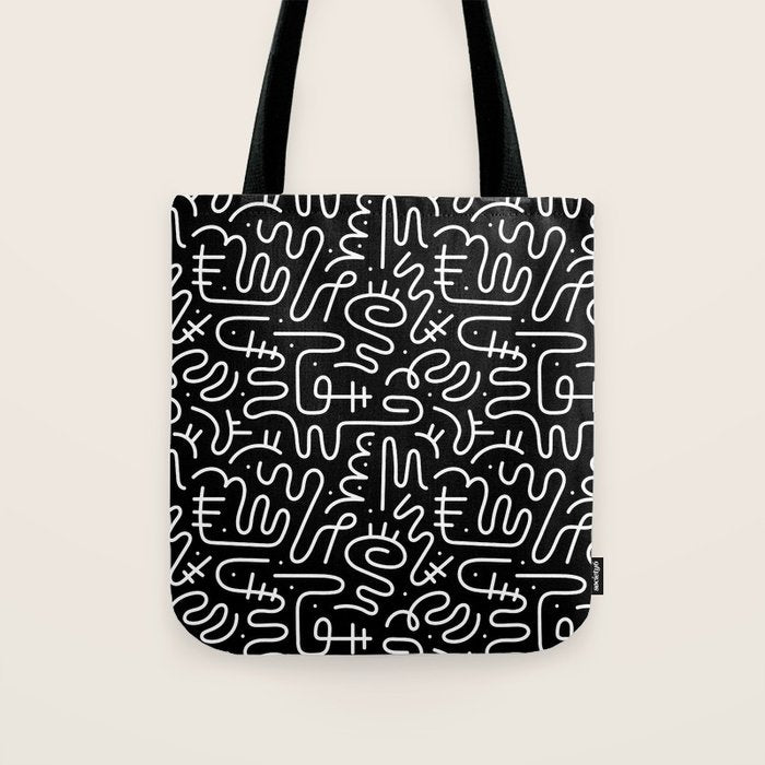 Abstract black and white line doodle pattern Tote Bag Gallery Image 1