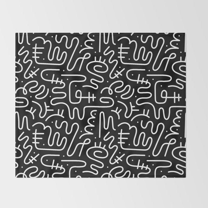 Abstract black and white line doodle pattern Throw Blanket Gallery Image 2