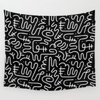 Abstract black and white line doodle pattern Wall Tapestry Gallery Image 4
