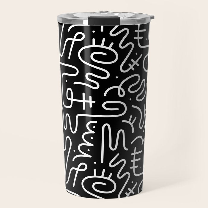 Abstract black and white line doodle pattern Travel Mug Gallery Image 1