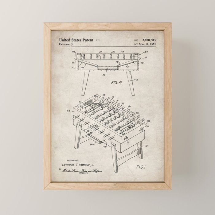 Foosball Table Patent - Foosball Player Game Room Art - Antique Mini Art Print Gallery Image 1