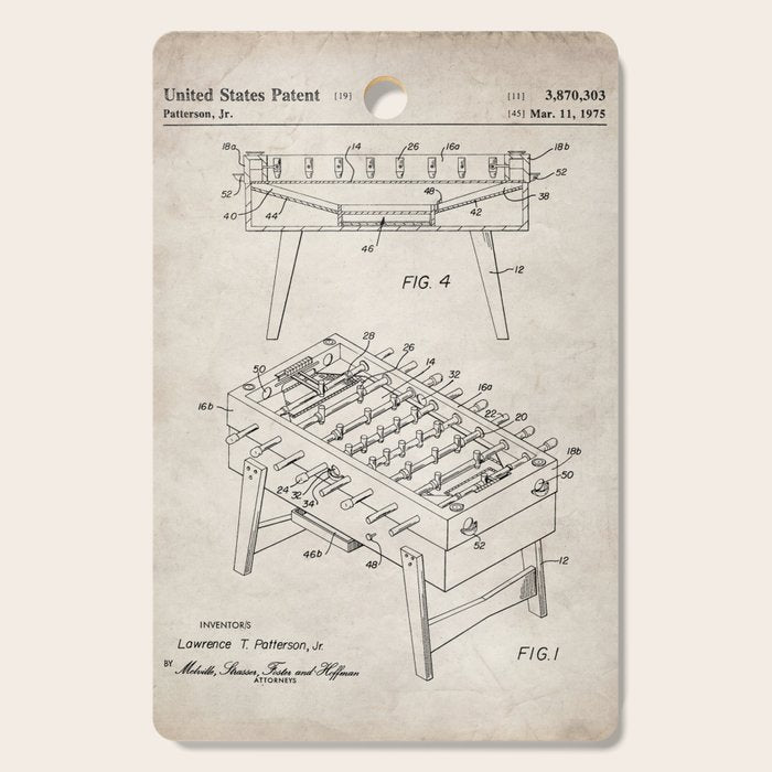 Foosball Table Patent - Foosball Player Game Room Art - Antique Cutting Board Gallery Image 1