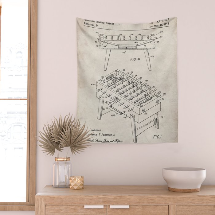 Foosball Table Patent - Foosball Player Game Room Art - Antique Wall Tapestry Gallery Image 2