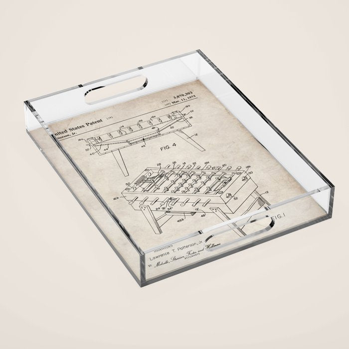 Foosball Table Patent - Foosball Player Game Room Art - Antique Acrylic Tray Gallery Image 1