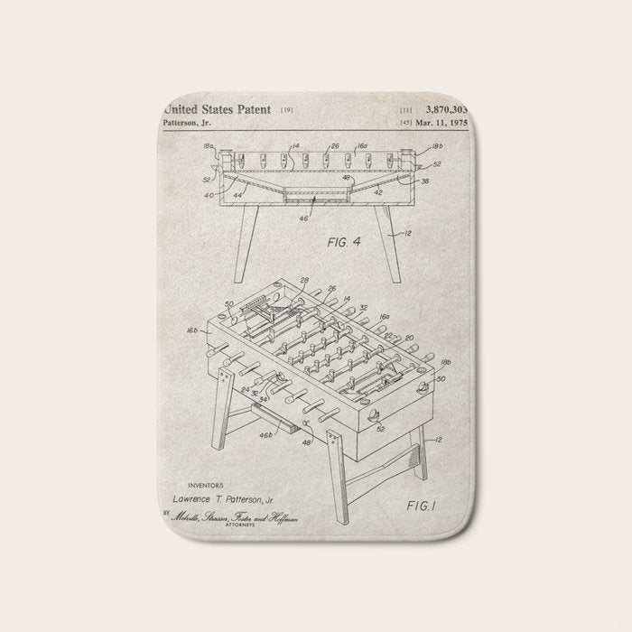Foosball Table Patent - Foosball Player Game Room Art - Antique Bath Mat Gallery Image 1