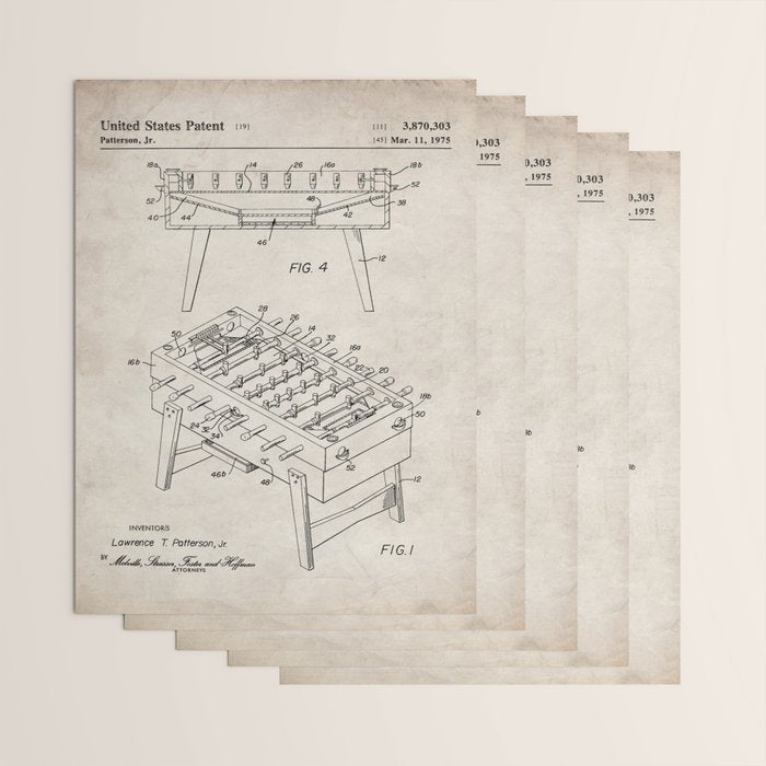 Foosball Table Patent - Foosball Player Game Room Art - Antique Wrapping Paper Gallery Image 3
