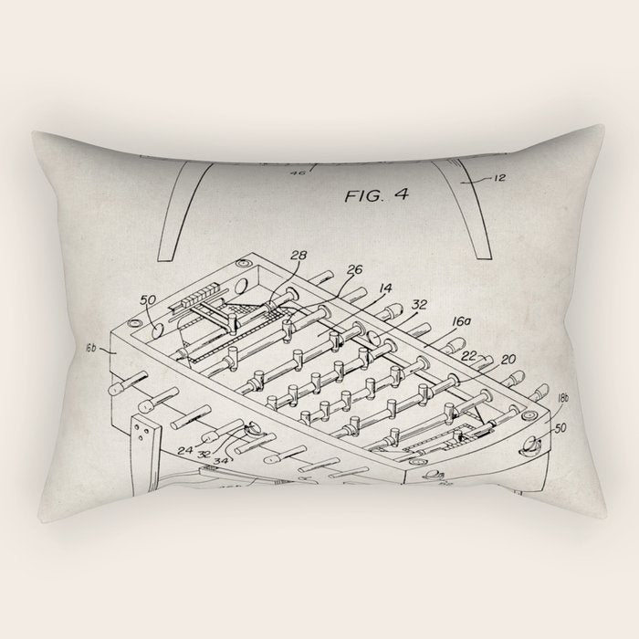 Foosball Table Patent - Foosball Player Game Room Art - Antique Rectangular Pillow Gallery Image 1