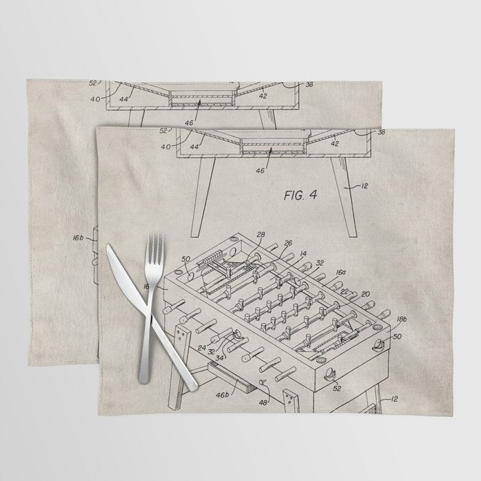 Foosball Table Patent - Foosball Player Game Room Art - Antique Placemat Gallery Image 1