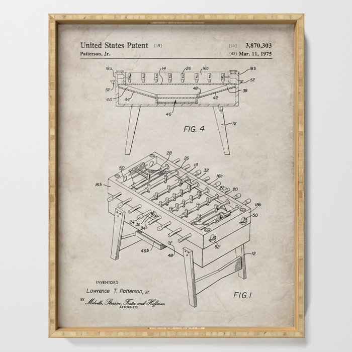Foosball Table Patent - Foosball Player Game Room Art - Antique Serving Tray Gallery Image 1