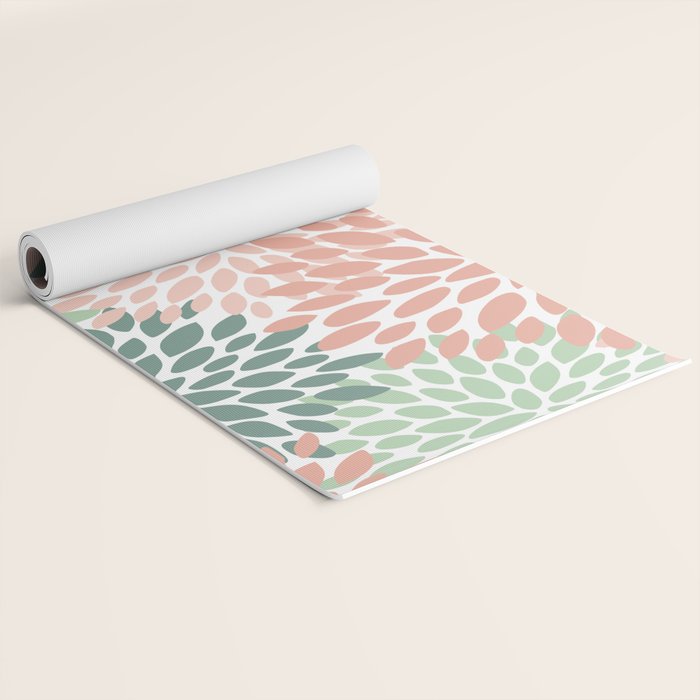 Festive, Abstract Floral Prints, Coral and Green Yoga Mat Gallery Image 2