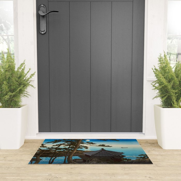 Hasui Moon Over Izura Ibaraki Antique Japanese Woodblock Print  Welcome Mat Gallery Image 3