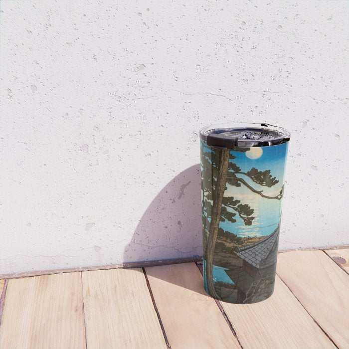 Hasui Moon Over Izura Ibaraki Antique Japanese Woodblock Print  Travel Mug Gallery Image 4