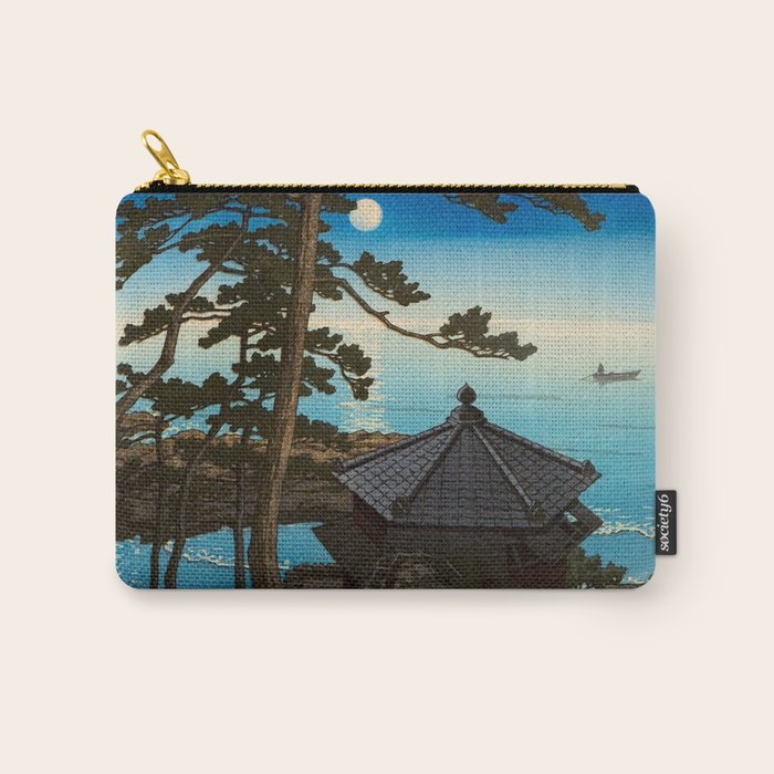 Hasui Moon Over Izura Ibaraki Antique Japanese Woodblock Print  Carry All Pouch Gallery Image 1