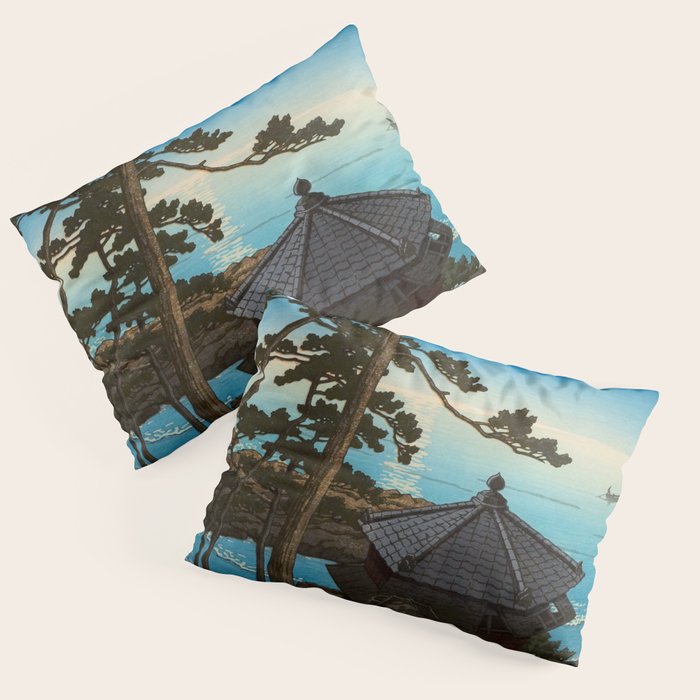 Hasui Moon Over Izura Ibaraki Antique Japanese Woodblock Print  Pillow Sham Gallery Image 1