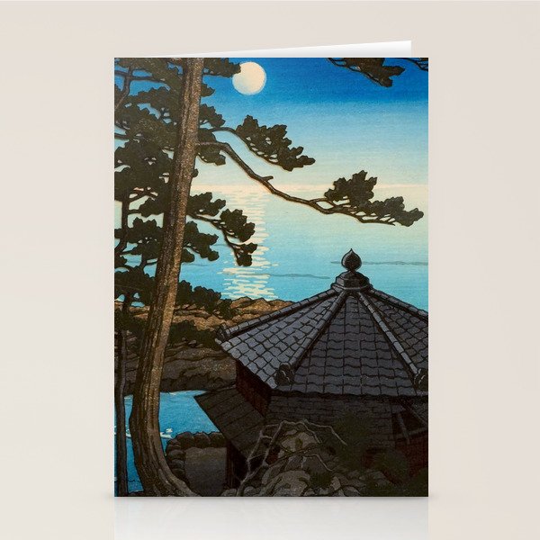 Hasui Moon Over Izura Ibaraki Antique Japanese Woodblock Print  Stationery Card Gallery Image 2