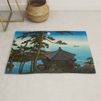 Hasui Moon Over Izura Ibaraki Antique Japanese Woodblock Print  Rug Gallery Image 1