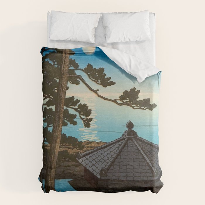 Hasui Moon Over Izura Ibaraki Antique Japanese Woodblock Print  Duvet Cover Gallery Image 6